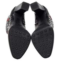 Pre Owned Tod's Black Leather Cross-Stitch Gipsy Ankle Boots Size 36