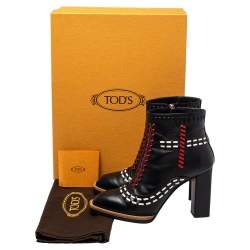 Pre Owned Tod's Black Leather Cross-Stitch Gipsy Ankle Boots Size 36