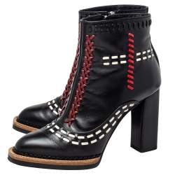 Pre Owned Tod's Black Leather Cross-Stitch Gipsy Ankle Boots Size 36