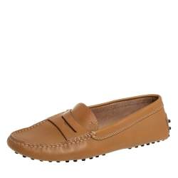 Pre Owned Tod's Brown Leather Gommini  Slip On Loafers Size 37