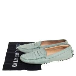 Pre Owned Tod's Grey Nubuck Leather Penny Slip On Loafers Size 37.5