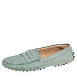 Pre Owned Tod's Grey Nubuck Leather Penny Slip On Loafers Size 37.5