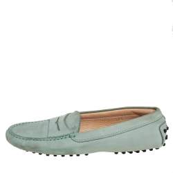 Pre Owned Tod's Grey Nubuck Leather Penny Slip On Loafers Size 37.5