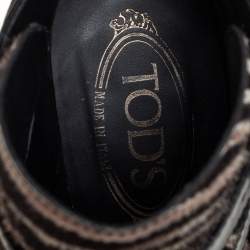 مملوكة مسبقًا Tod's Black Leather And Calf Hair Zebra Print Ankle Boots 37