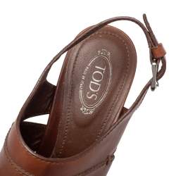 Pre Owned صندل تودز بمقدمة مفتوحة وحزام كاحل جلد بني مقاس 37.5