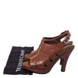 Pre Owned صندل تودز بمقدمة مفتوحة وحزام كاحل جلد بني مقاس 37.5