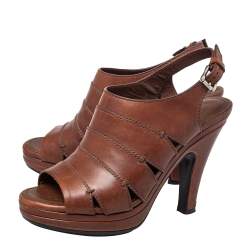 Pre Owned صندل تودز بمقدمة مفتوحة وحزام كاحل جلد بني مقاس 37.5