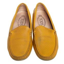 Tod's Yellow Perforated Leather Slip On Loafers Size 36.5