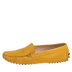 Tod's Yellow Perforated Leather Slip On Loafers Size 36.5