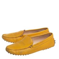 Tod's Yellow Perforated Leather Slip On Loafers Size 36.5