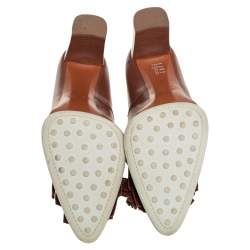 مملوكة مسبقًا Tod's Brown Leather Fringe and Tassel Platform Loafer Pumps Size 36.5