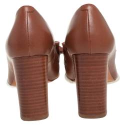 مملوكة مسبقًا Tod's Brown Leather Fringe and Tassel Platform Loafer Pumps Size 36.5