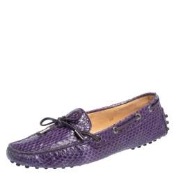 Tod's Purple Python Leather Bow Slip On Loafers Size 38