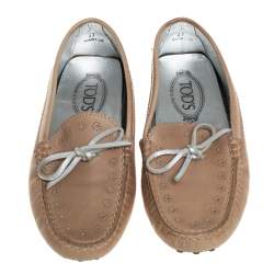 Tod's Beige Perforated Leather Bow Loafers Size 37