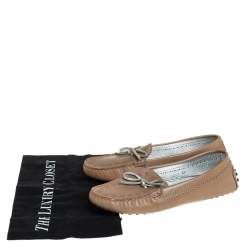 Tod's Beige Perforated Leather Bow Loafers Size 37