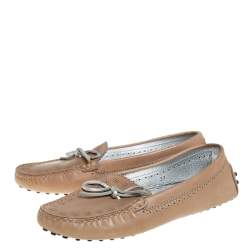 Tod's Beige Perforated Leather Bow Loafers Size 37