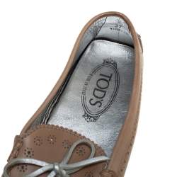 Tod's Beige Perforated Leather Bow Loafers Size 37