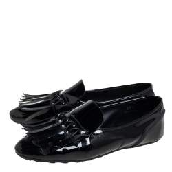 Pre Owned Tod's Black Patent Leather Fringe  Loafers Size 35.5