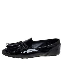 Pre Owned Tod's Black Patent Leather Fringe  Loafers Size 35.5