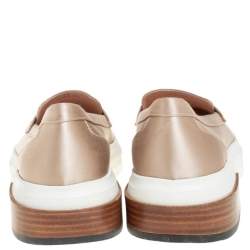 Pre Owned Tod's Beige Satin Slip On Loafer Sneakers Size 39