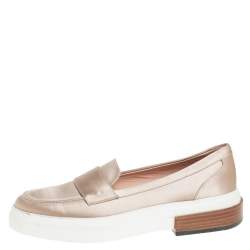 Pre Owned Tod's Beige Satin Slip On Loafer Sneakers Size 39