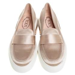 Pre Owned Tod's Beige Satin Slip On Loafer Sneakers Size 39