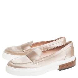 Pre Owned Tod's Beige Satin Slip On Loafer Sneakers Size 39