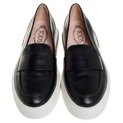 Pre Owned Tod's Black Leather Slip On Loafer Sneakers Size 39