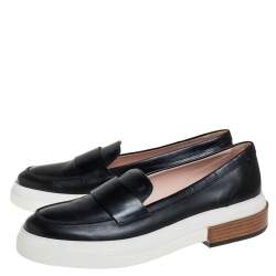 Pre Owned Tod's Black Leather Slip On Loafer Sneakers Size 39