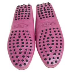 Pre Owned Tod's Metallic Pink Leather Bow Loafers Size 39