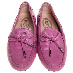 Pre Owned Tod's Metallic Pink Leather Bow Loafers Size 39