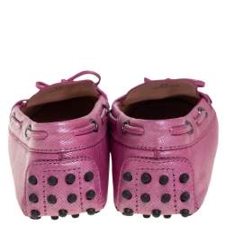 Pre Owned Tod's Metallic Pink Leather Bow Loafers Size 39