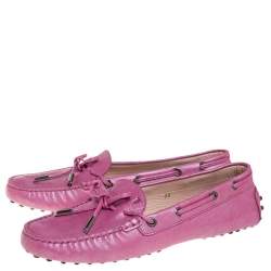 Pre Owned Tod's Metallic Pink Leather Bow Loafers Size 39