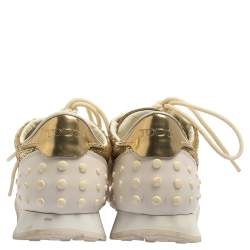 Pre Owned Tod's Gold /White Patent Leather And Sequin Low Top Sneakers Size 39
