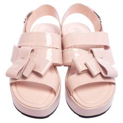 مملوكة مسبقًا Tod's Beige Patent Leather Bow Wedge Platform Slingback Sandals Size 40