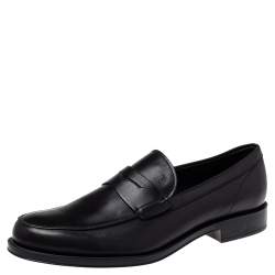 Pre Owned Tod's Black Leather Slip On Penny Loafers Size 45