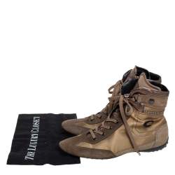 Pre Owned  Tod's Brown/Beige Suede And Fabric High Top Sneakers Size 38