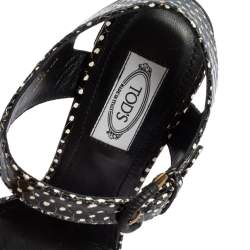Tod's Black/White Python Embossed Leather Ankle Strap Sandals Size 38