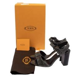 Tod's Black/White Python Embossed Leather Ankle Strap Sandals Size 38