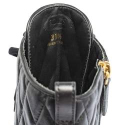 Pre Owned حذاء بوت منتصف ساق تودز جلد مبطن أسود نعل سميك كعب سميك مقاس 39.5