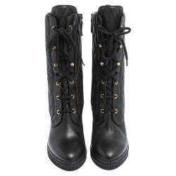 Pre Owned حذاء بوت منتصف ساق تودز جلد مبطن أسود نعل سميك كعب سميك مقاس 39.5