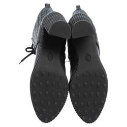 Pre Owned حذاء بوت منتصف ساق تودز جلد مبطن أسود نعل سميك كعب سميك مقاس 39.5