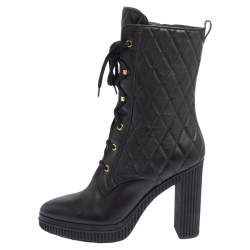 Pre Owned حذاء بوت منتصف ساق تودز جلد مبطن أسود نعل سميك كعب سميك مقاس 39.5