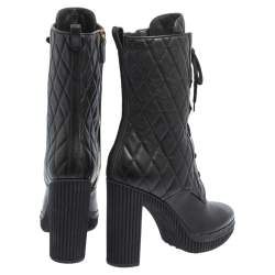 Pre Owned حذاء بوت منتصف ساق تودز جلد مبطن أسود نعل سميك كعب سميك مقاس 39.5