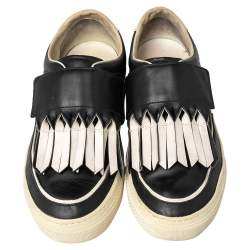 Tod's Black/White Leather Fringe Detail Slip On Sneakers Size 37