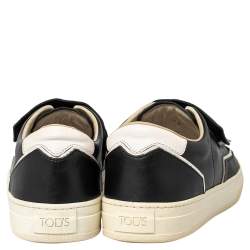 Tod's Black/White Leather Fringe Detail Slip On Sneakers Size 37