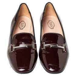 Tod's Burgundy Patent Leather Double T Smoking Slippers Size 38