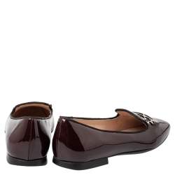 Tod's Burgundy Patent Leather Double T Smoking Slippers Size 38