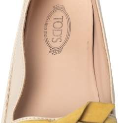 Tod's Beige/Yellow Leather And Suede Bow Espadrille Flats Size 39.5