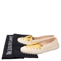 Tod's Beige/Yellow Leather And Suede Bow Espadrille Flats Size 39.5